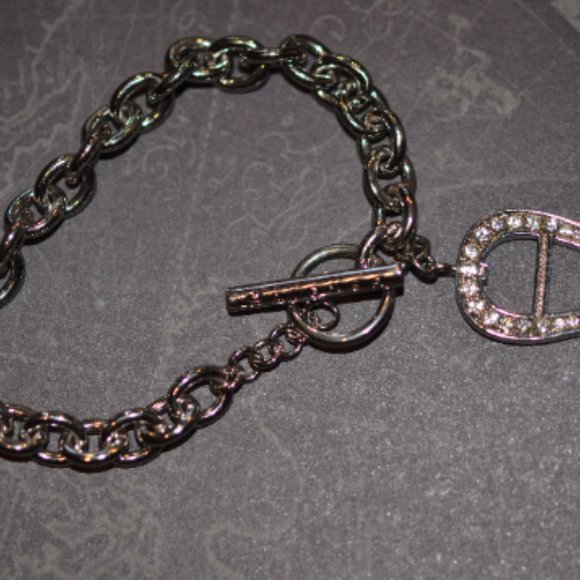 Etienne Aigner Toggle Station Link Bracelet with Crystal Logo Charm - Picture 5 of 5